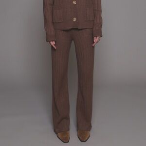 Ellandemm Ribbed Flared Lounger Pant in Cocoa Size Medium